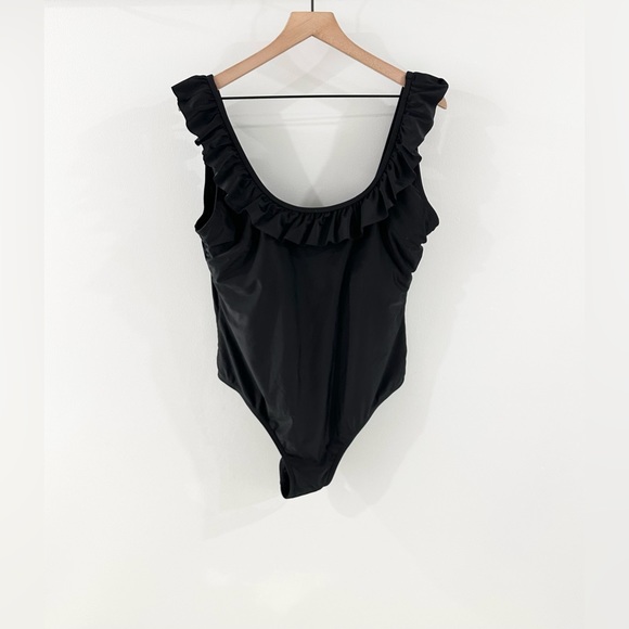 Sugar Coast By Lolli Swim Scoop Back Ruffle One Piece Bathing Suit Black Size XL - Picture 2 of 6
